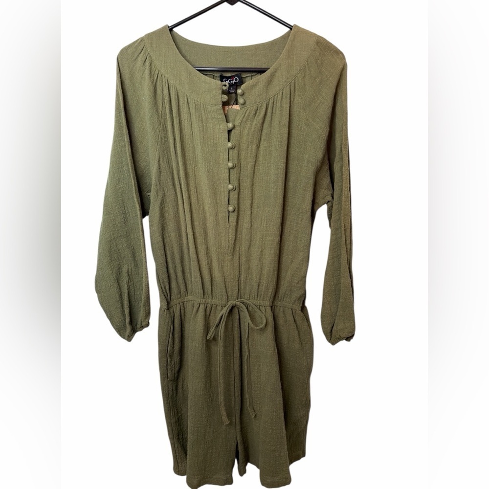 NWT Gigio Olive Green Long Sleeve Shorts Romper Buttons Pockets